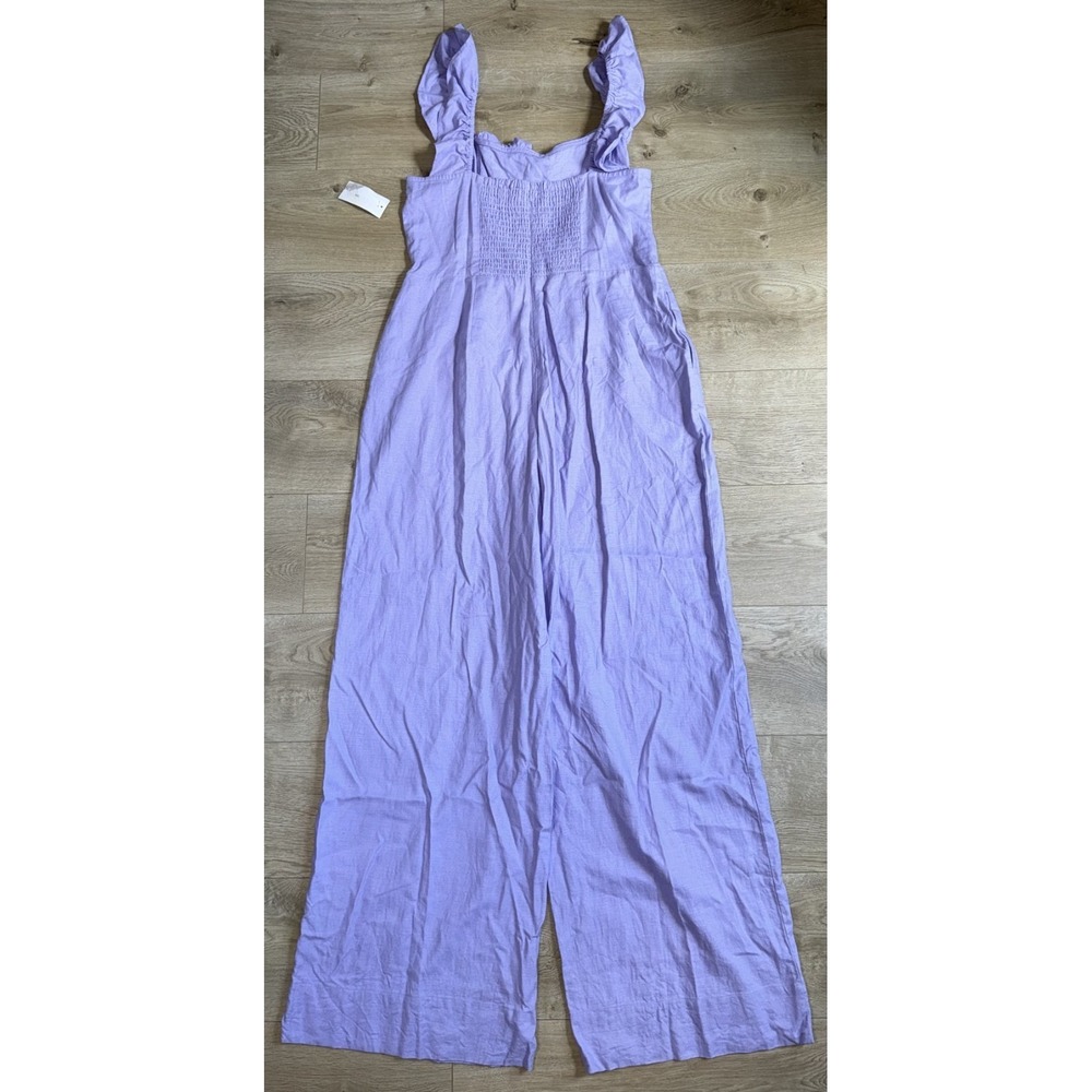 NWT Womens ON 34TH purple linen blend sleeveless jumpsuit ruffle summer size XL - Picture 2 of 16